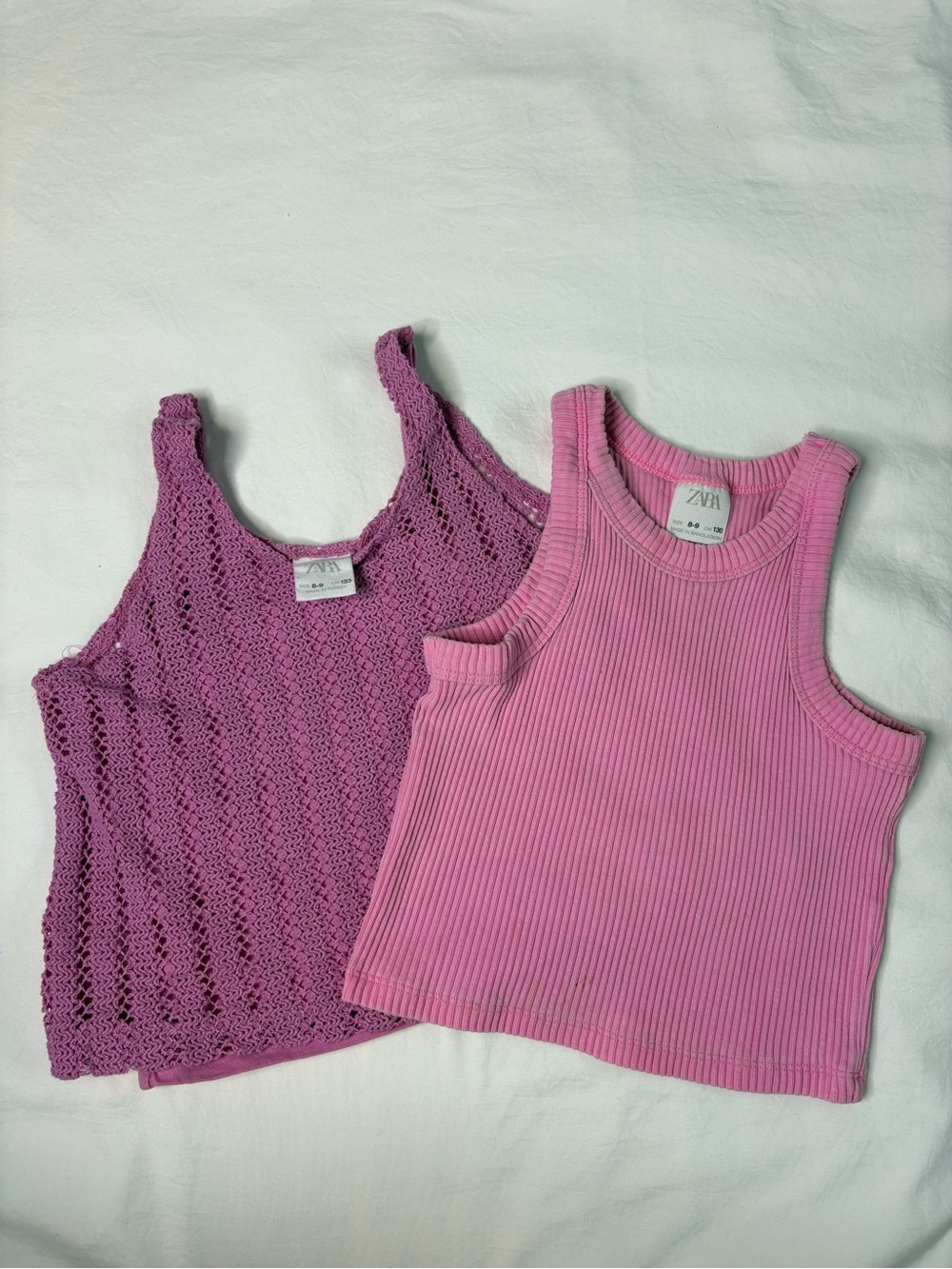 Zara Girls Pink Ribbed Tank & Pink Crochet Tank Duo Size 8-9‎